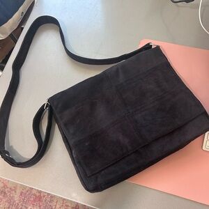 Vintage Black Suede Leather Crossbody Bag Minimalist Flap Shoulder Purse